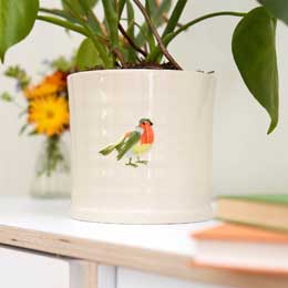 Robin plant pot, indoor ceramic planter product photo