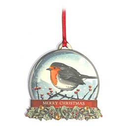 Robin in snow globe Christmas tree decoration product photo