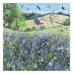 Swallows in the countryside greetings card product photo