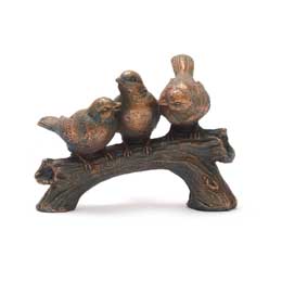 Three birds on a branch bronze ornament product photo