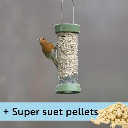 RSPB Ultimate easy-clean® small suet pellet and peanut feeder with 1kg Super suet pellets  - mealworm product photo