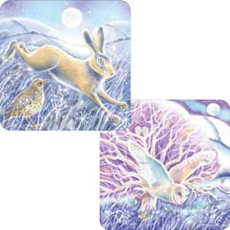 Under the moonlight owl and hare Christmas cards, pack of 10 (2 designs) product photo