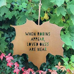 Gold leaf ornament 'When Robins appear loved ones are near' product photo