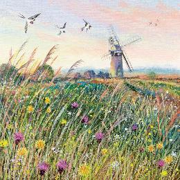 Windmill and swallows greetings card product photo