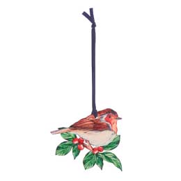 Illustrated wooden Robin Christmas tree decoration product photo