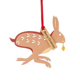 Wooden Hare with bell Christmas tree decoration product photo
