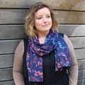 Swirling autumn leaves RSPB organic cotton scarf product photo back T