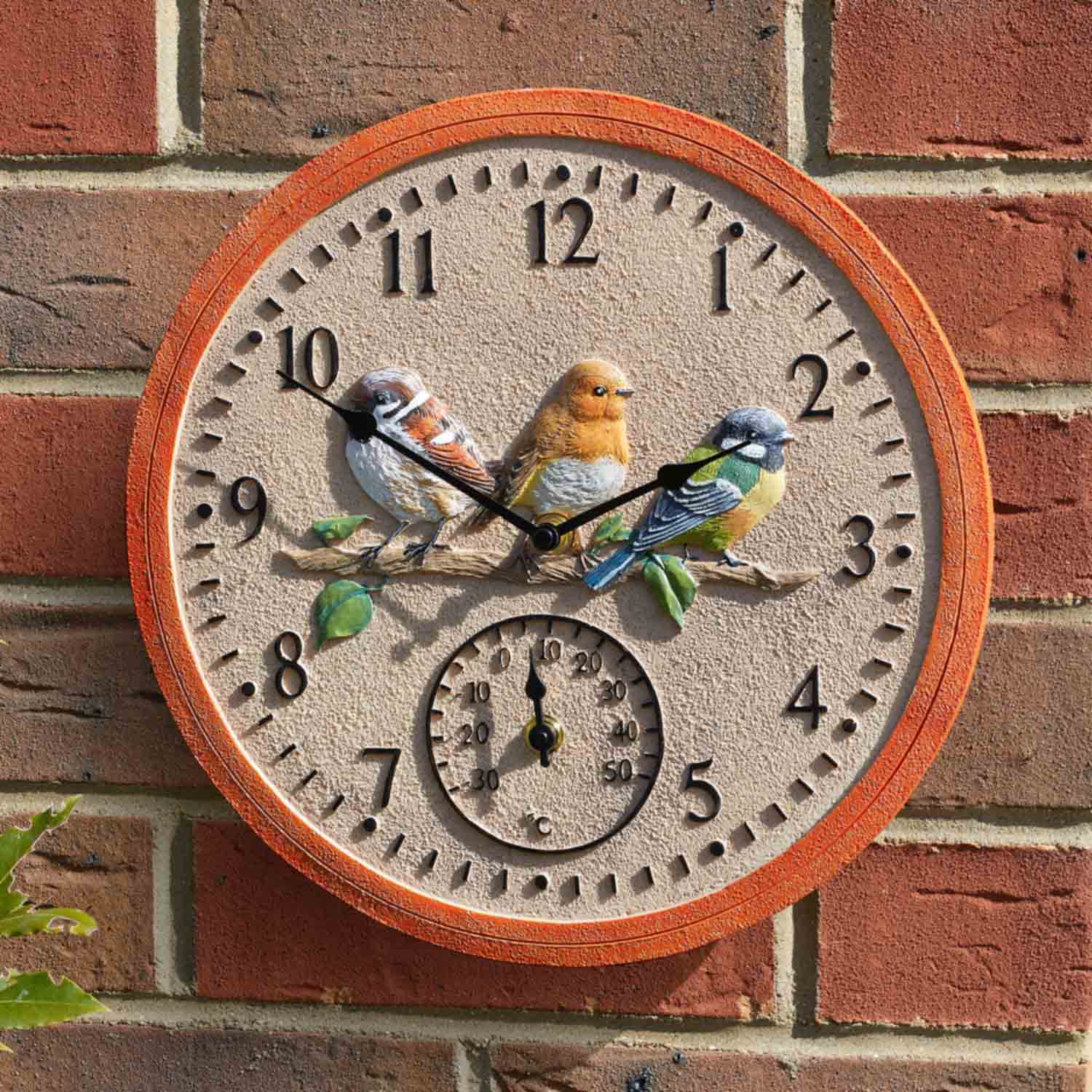 Bird wall clock with thermometer Garden ornaments