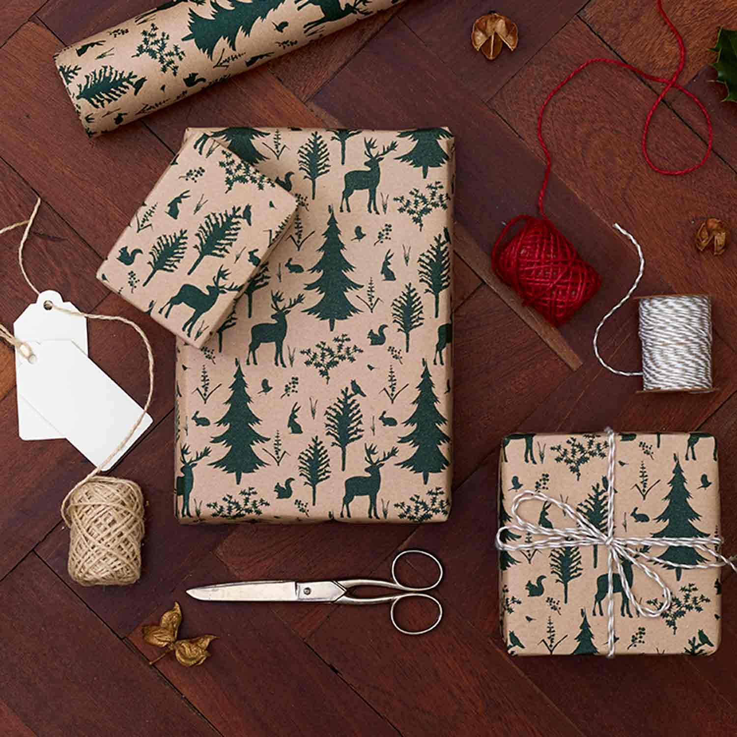 Woodland recycled wrapping paper 10 metres - Christmas gift wrap